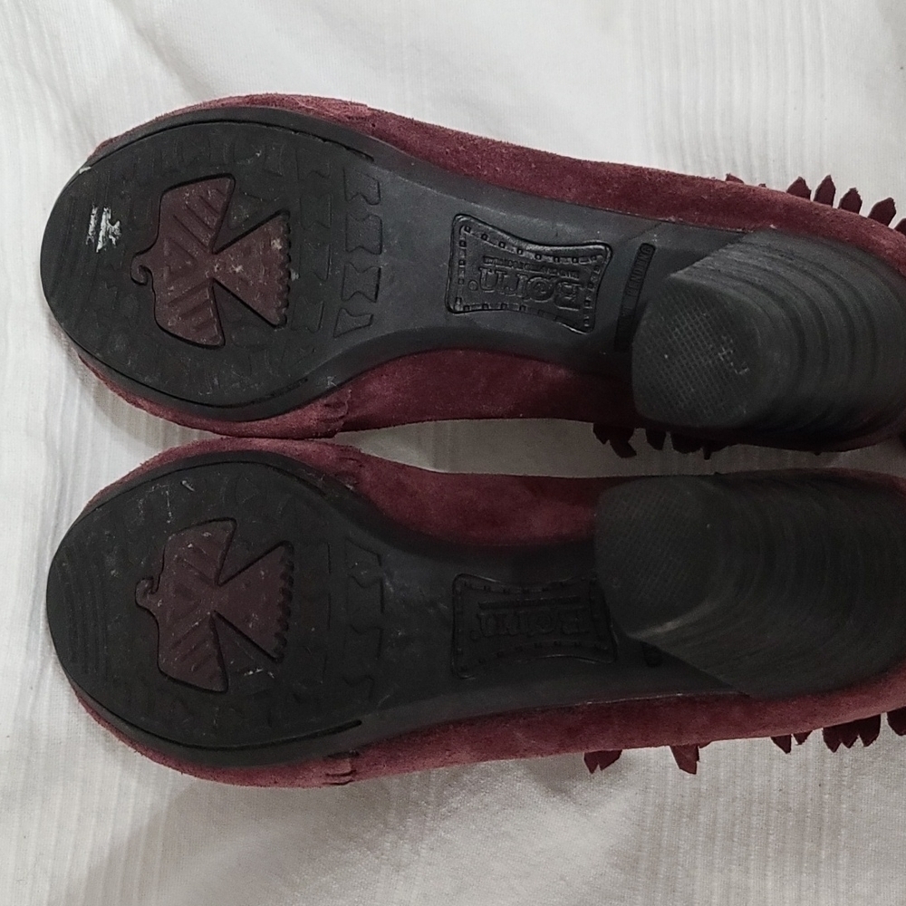 Born Burgandy Leather Moccasin Style Fringed Heeled Booties Size 6.5 EUC - Picture 10 of 12